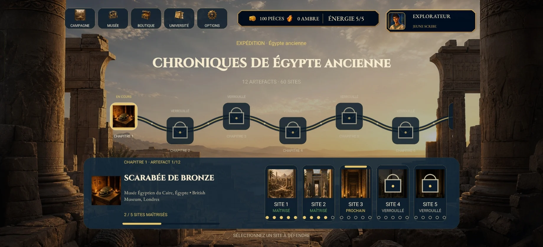 Sélection des chapitres et des sites de la campagne Égypte